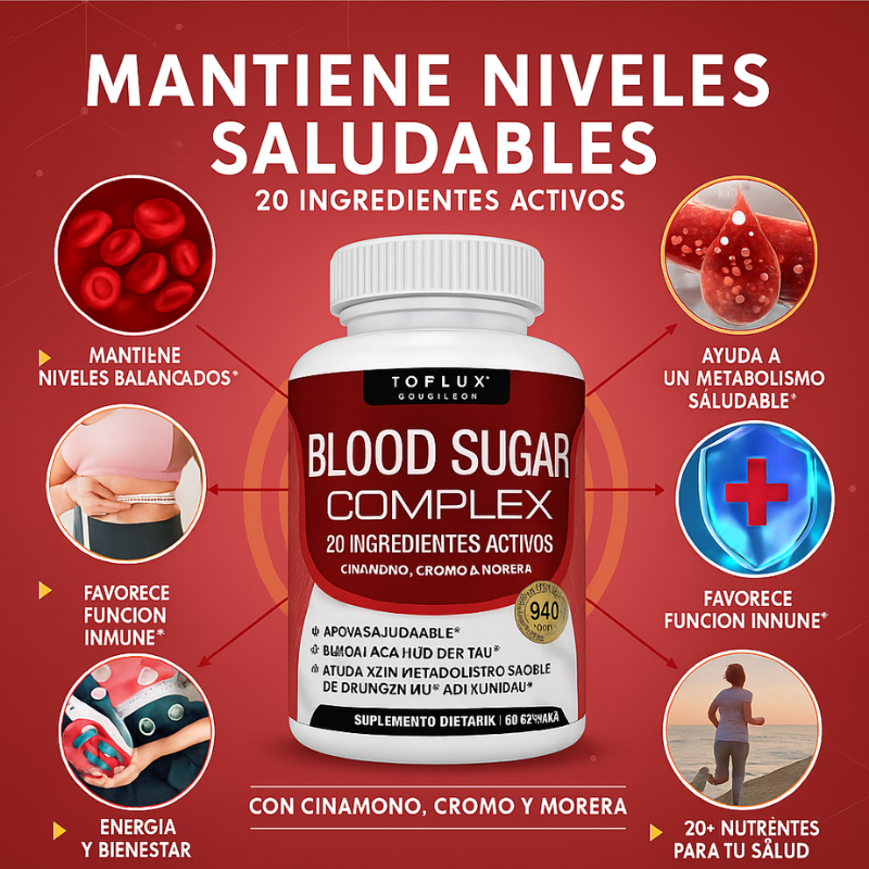 Blood Sugar Complex™: Fórmula Avanzada con Canela, Cromo y Morera 20 Ingredientes Activos, Apoyo Metabólico y Niveles Saludables de Glucosa