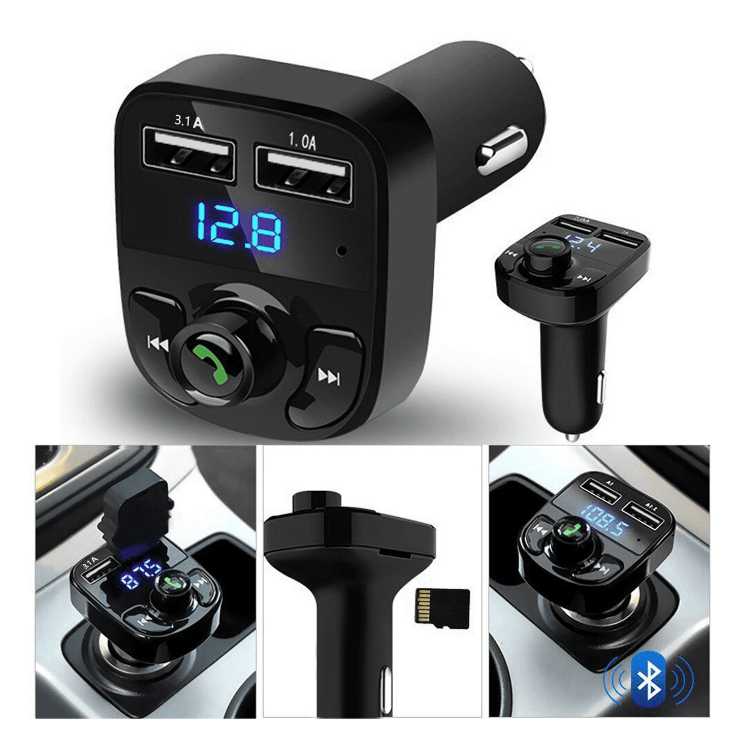 TRANSMISOR BLUETOOTH CON CARGA RÁPIDA PARA CARRO