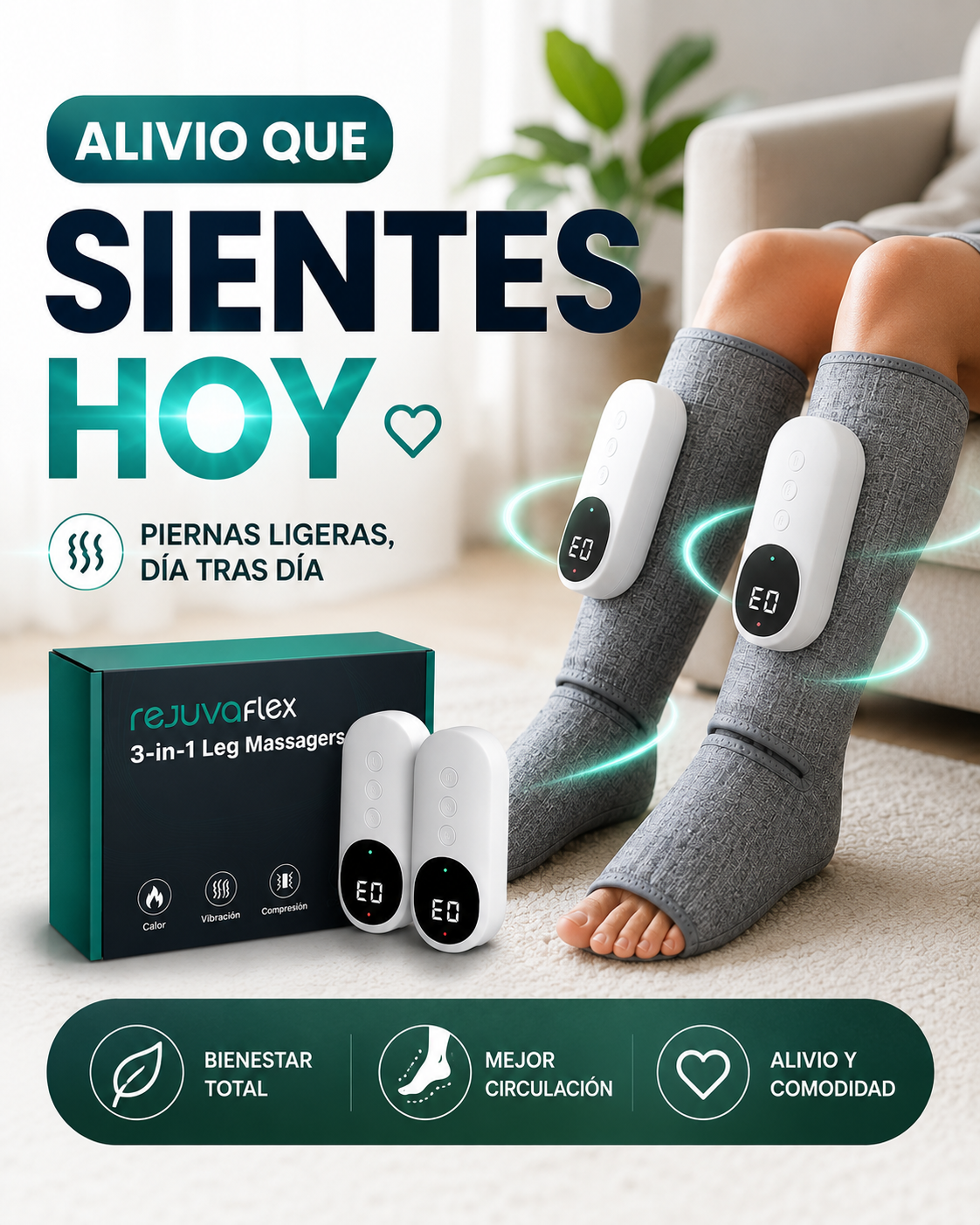 ALIVIOMAX | ALIVIO RÁPIDO PARA PIERNAS CANSADAS CON TECNOLOGÍA DE COMPRESIÓN, AIRE Y CALOR
