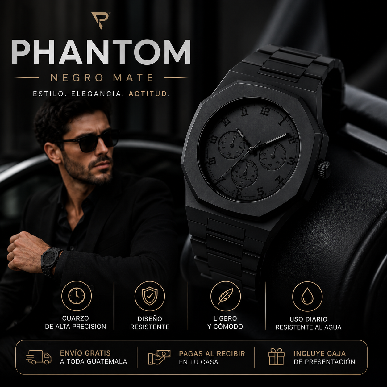 Reloj Phantom Negro Mate (ARABE)