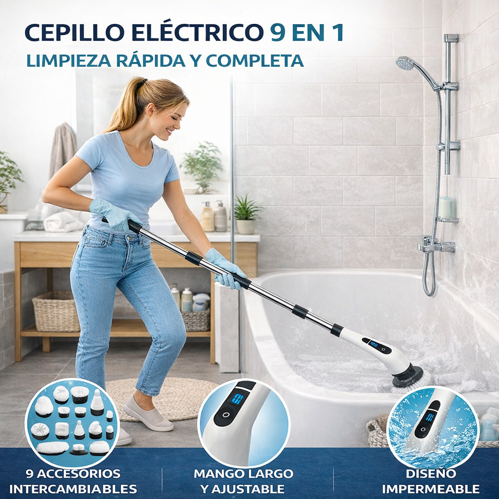 Super Cepillo De Limpieza Eléctrico Giratorio 9 en 1 🚚 ¡ENVÍO GRATIS a toda Guate!