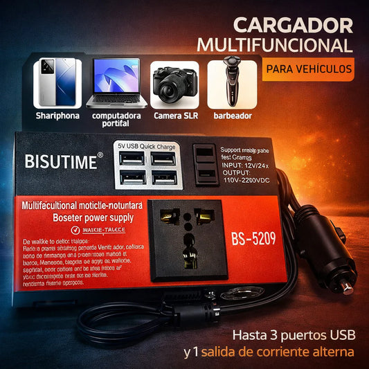 Inversor de Voltaje YQ-2000WD Con USB + Salida CA 110V-220V carga tus dispositivos en tu carro